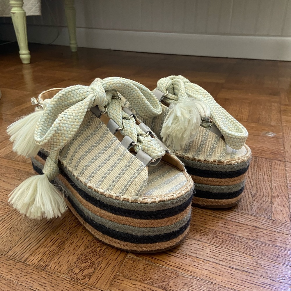 Schutz lace up blue and white espadrille platform shoe (Size 6)